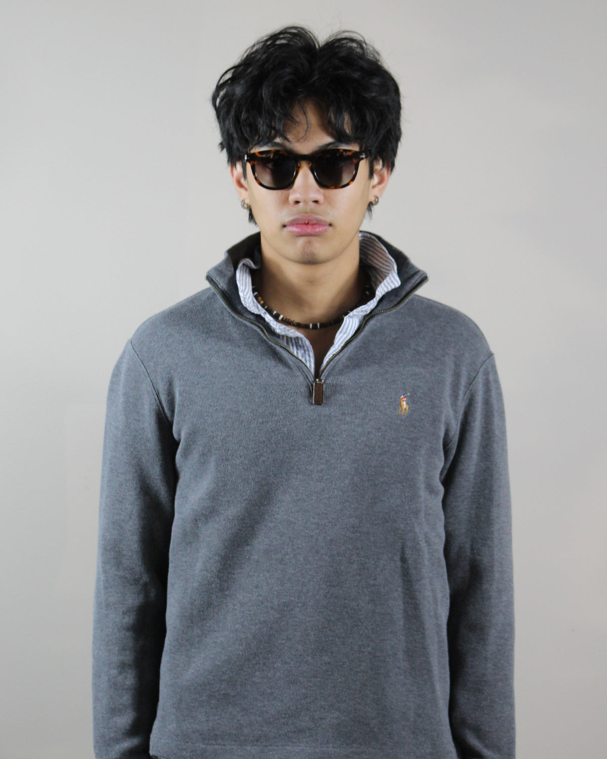 The Riviera Tortoise Shell sunglasses worn on model, full look
