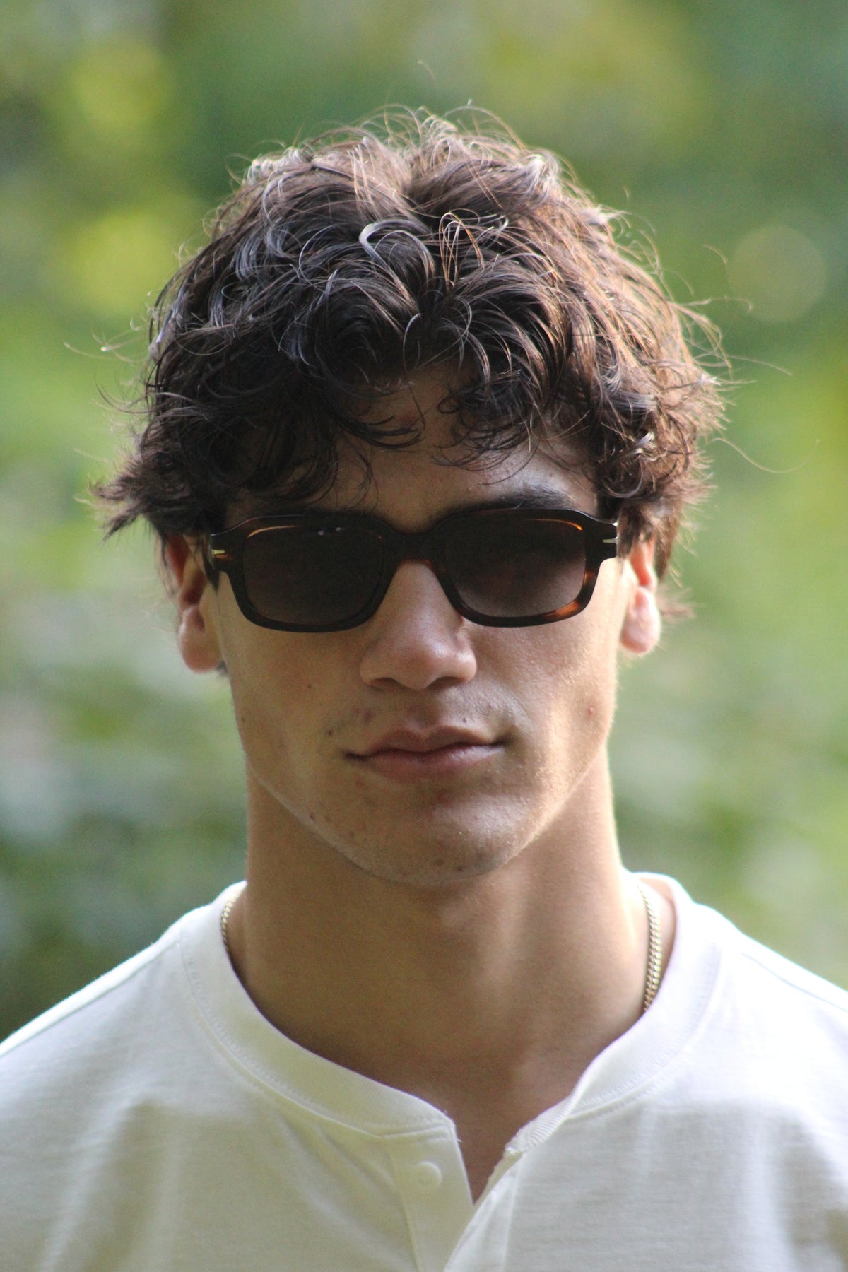 The Harbor Tortoise Shell worn on model, close up